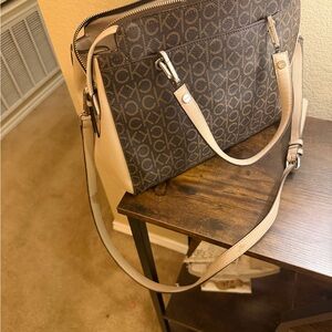 Calvin Klein Monogram dark brown and Cream Shoulder Bag